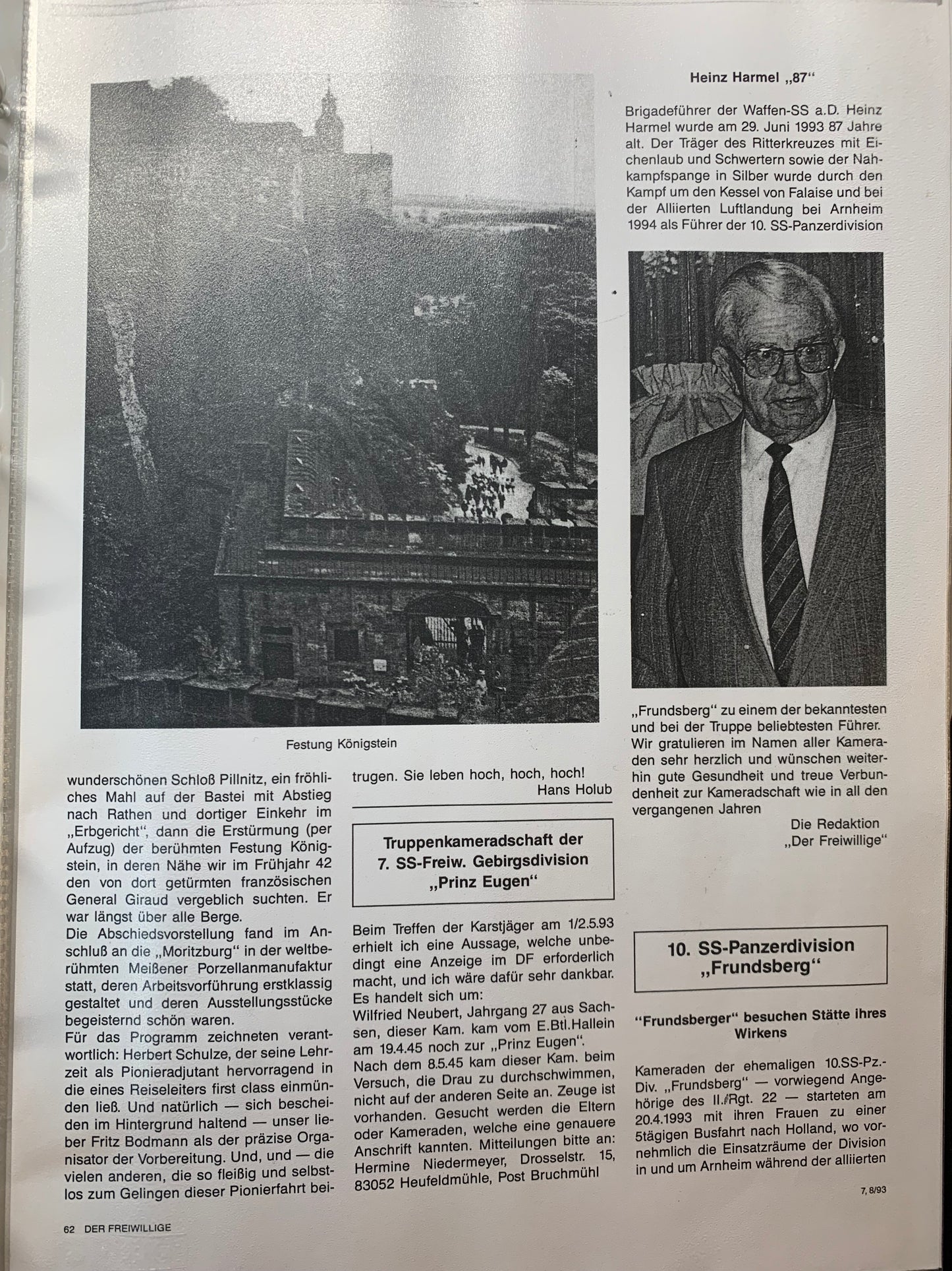 Konvolut Ritterkreuzträger Heinz Harmel, 10.SS Panzerdivision, Unterschriftenkarte, Archivfotos mit Harmel und Hitler, signiertes Buch ,,Dran Drauf und durch“, Grabstein von Harmel, Kopien von Zeitungsartikel mit Harmel, alles aus der Nachkriegszeit