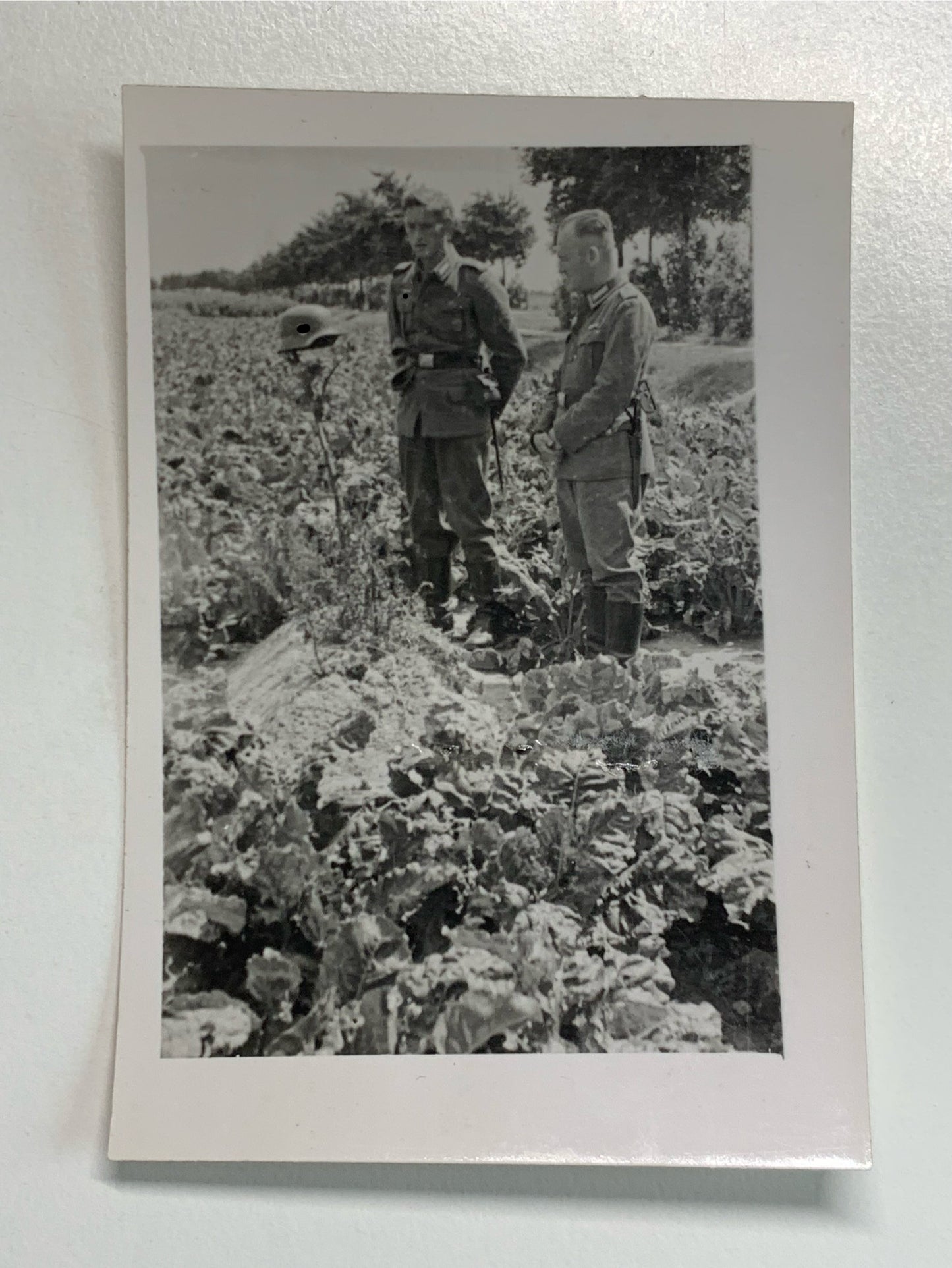 Soldaten Wehrmacht stehen am Grab von einem SS-Soldaten