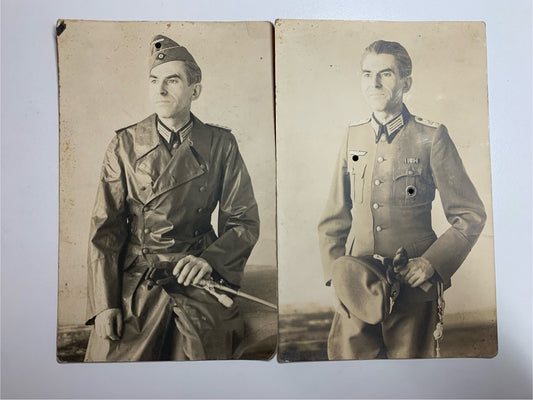 Zwei Fotos Hauptmann Wehrmacht Regiment 33, Ledermantel, 1942