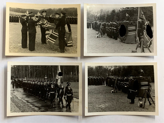 4Fotos Vereidigung Soldaten Kriegsmarine, 1939, Parade, Fahnenträger, Rednerpult, militärische antiquitäten